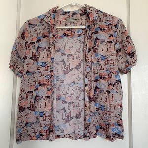Beach day print short sleeve button down